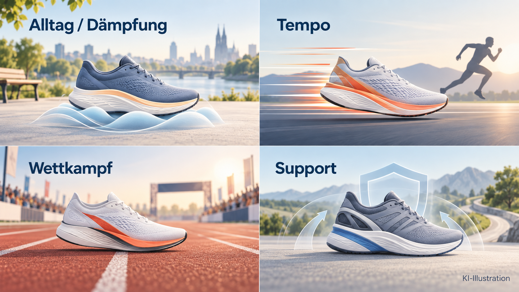 Illustrative Matrix für Einsatzkriterien bei Laufschuhen