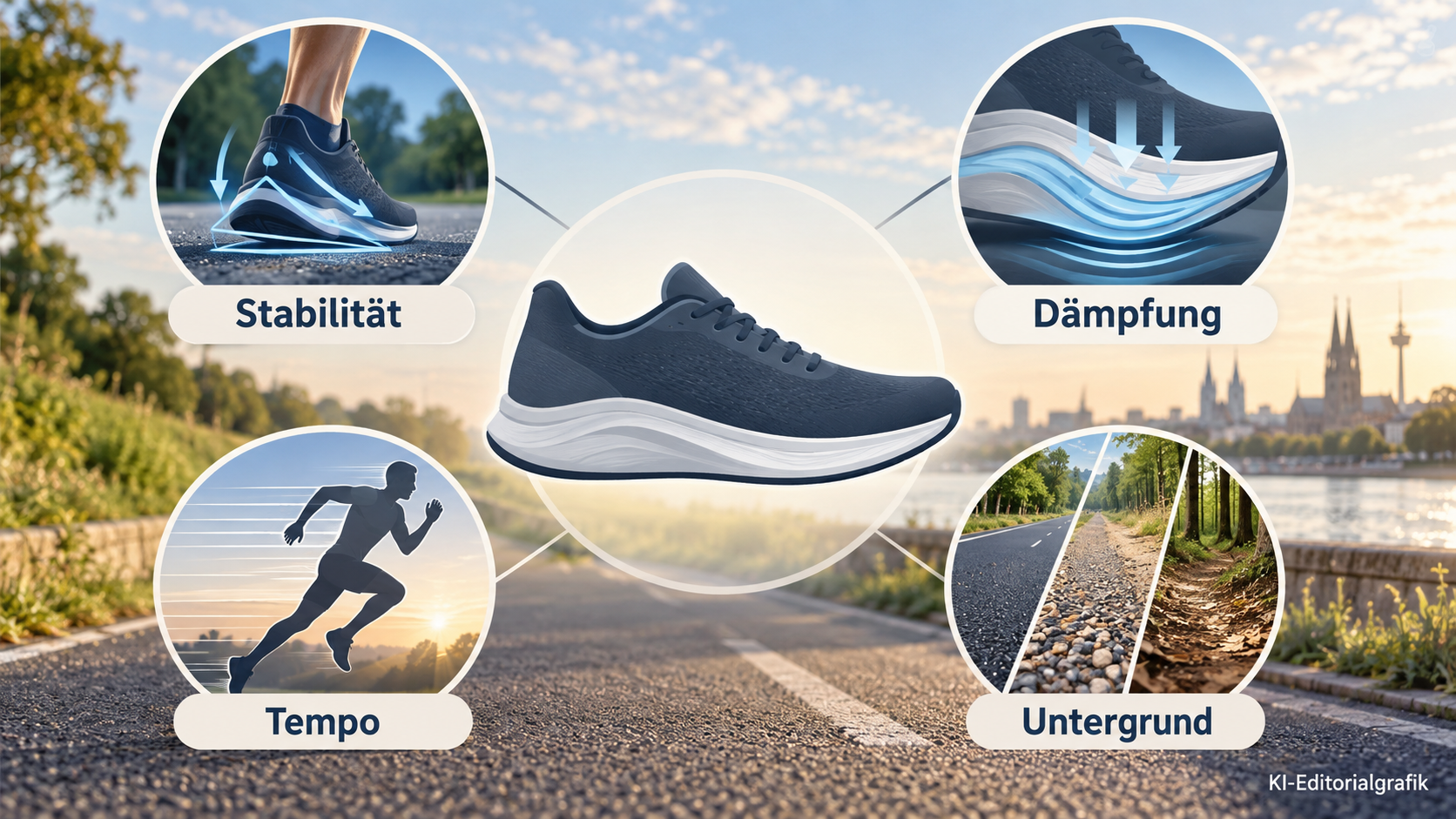 Redaktionelle Illustration zu Laufschuhe auswählen: Untergrund, Laufziel, Passform und dokumentierte Merkmale